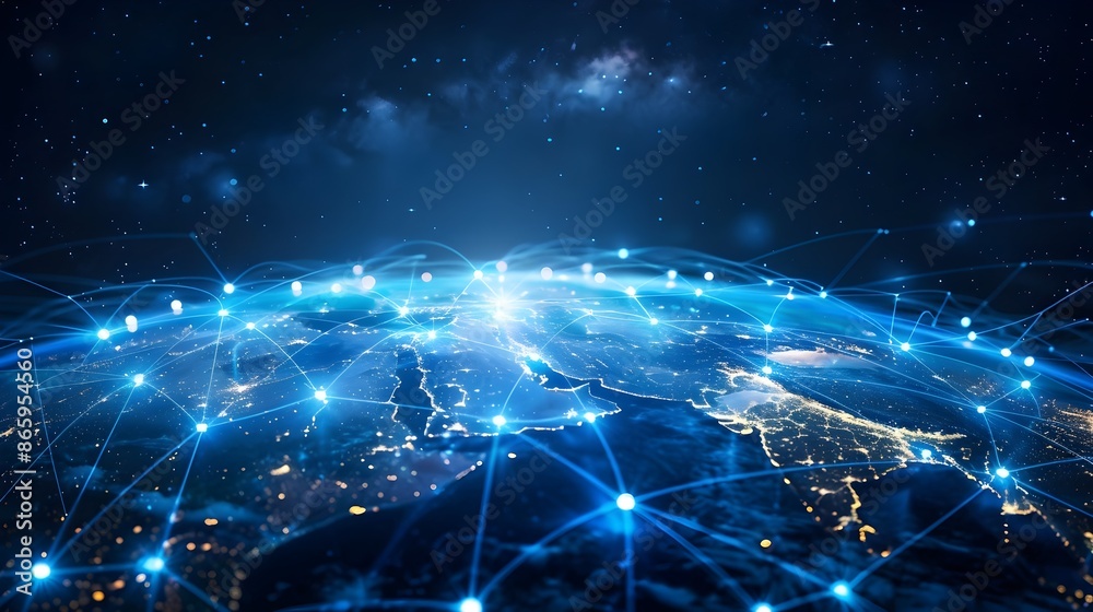 Futuristic Global Network and Data Connectivity with Bright Blue Lights and Geometric Patterns Futuristic Global Network and Data Connectivity with Bright Blue Lights and Geometric Patterns