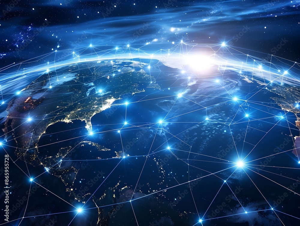 Global Network Connection with Luminous Satellite Visualization and Ambiance Global Network Connection with Luminous Satellite Visualization and Ambiance