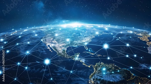 Interconnected Global Network with Illuminated Points and Lines