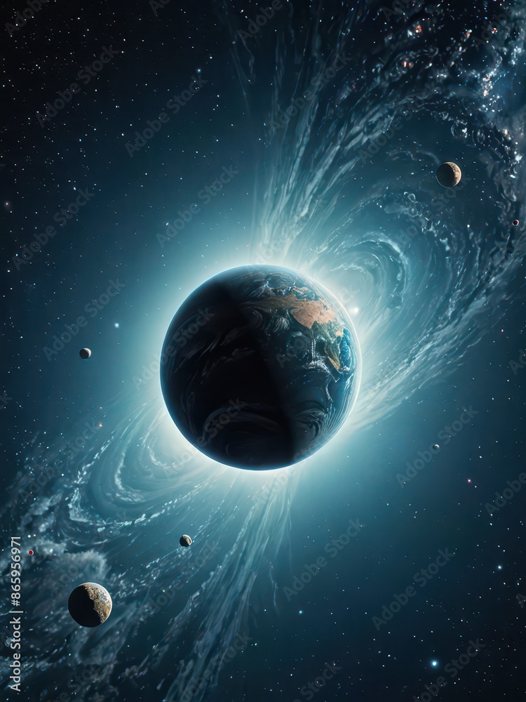 Naklejka premium Planet in a Cosmic Ring.