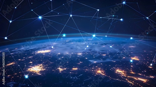 Illuminating Global Network Connection with Vibrant Cityscape at Night photo