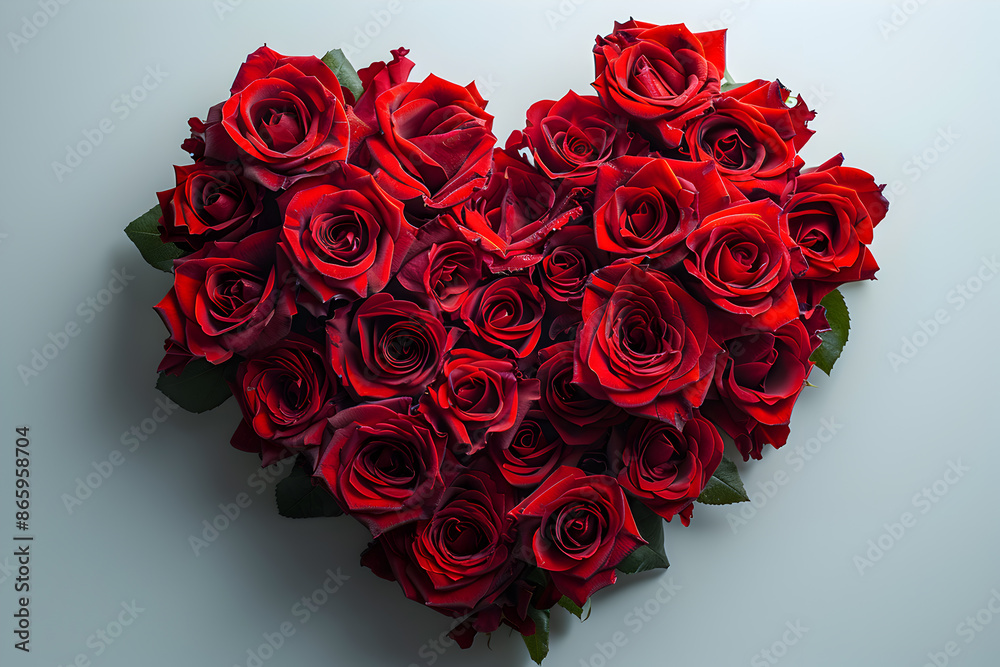 Heart-Shaped Arrangement of Red Roses on White Background Perfect for Valentine's Day Heart-Shaped Arrangement of Red Roses on White Background Perfect for Valentine's Day