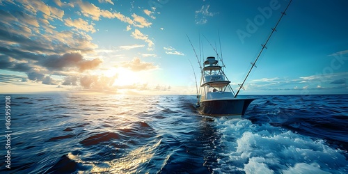 Excitement and Challenge of Deepsea Fishing for Blue Marlin. Concept Deep Sea Fishing, Blue Marlin, Adventure, Excitement, Challenge