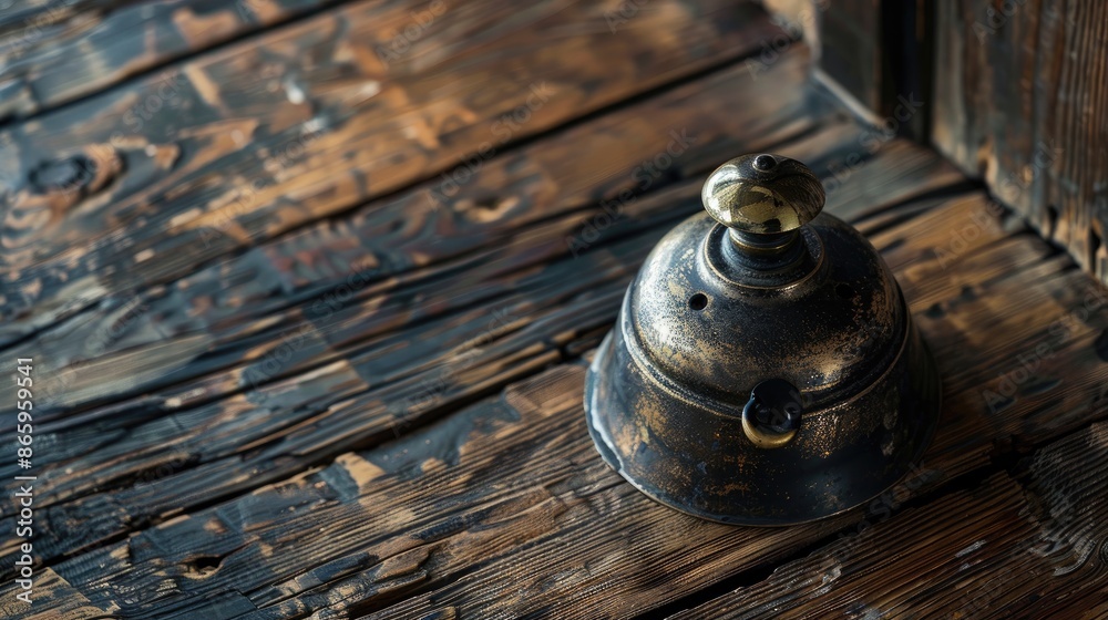 Bell on wooden background for assistance Bell on wooden background for assistance