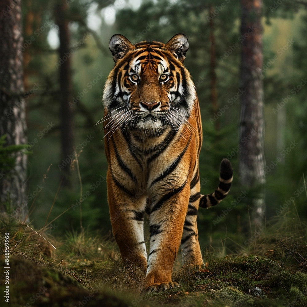 Fototapeta premium A Majestic Bengal Tiger Walking Through a Forest