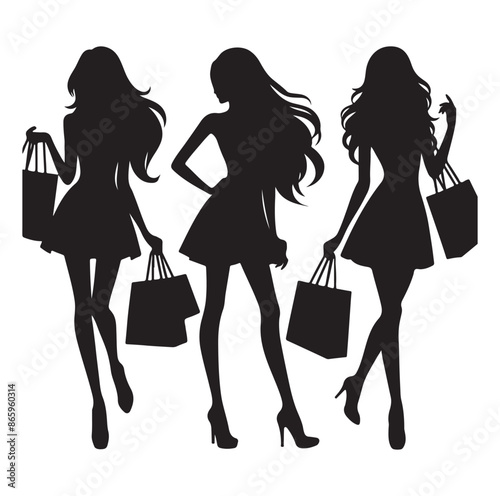 shopping girl woman holding shopping bag silhouette vector illustration