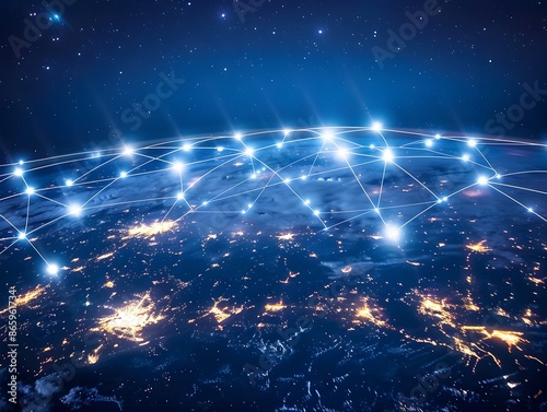 Illuminated Global Network Connection with Dark Background