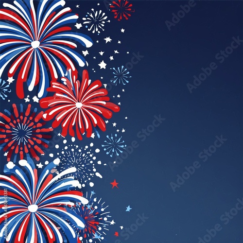 illustration of fireworks on a blue background, American Independence Day