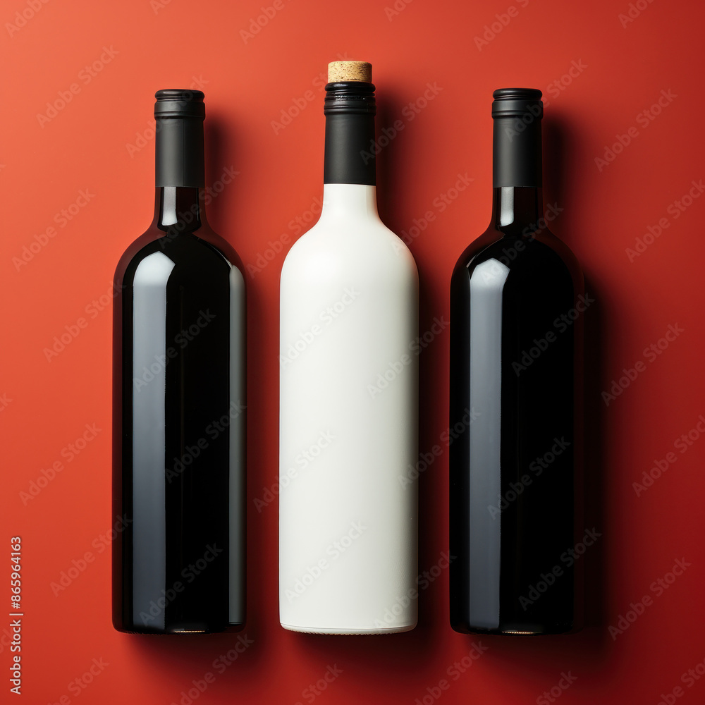 Bottles of wine with blank labels on abstract background, wine bottle mockup, fictional label design Bottles of wine with blank labels on abstract background, wine bottle mockup, fictional label design