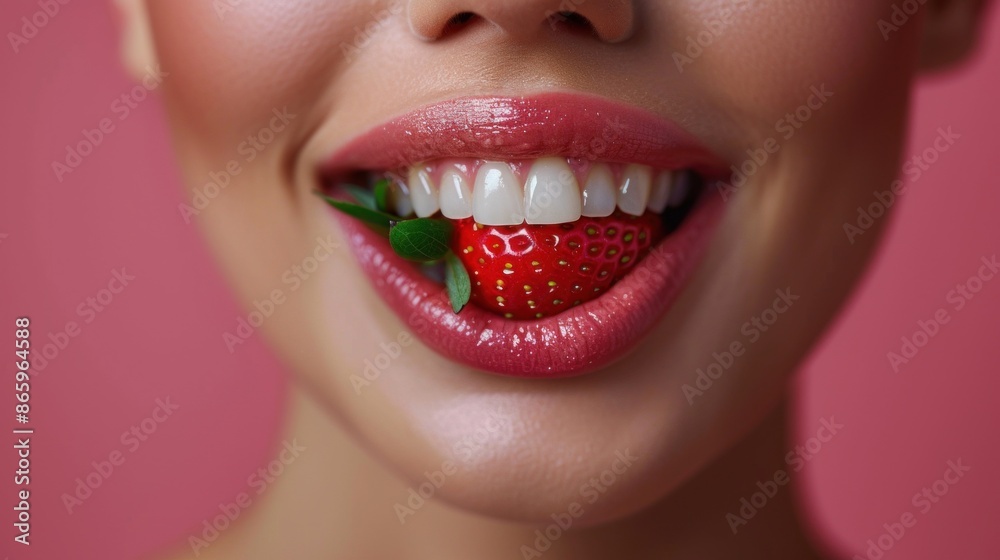 Close-Up of Woman Biting a Fresh Strawberry