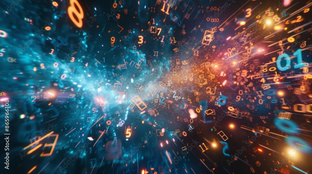 Fototapeta premium visual effects like numbers and graphs floating in the air, AI Generative