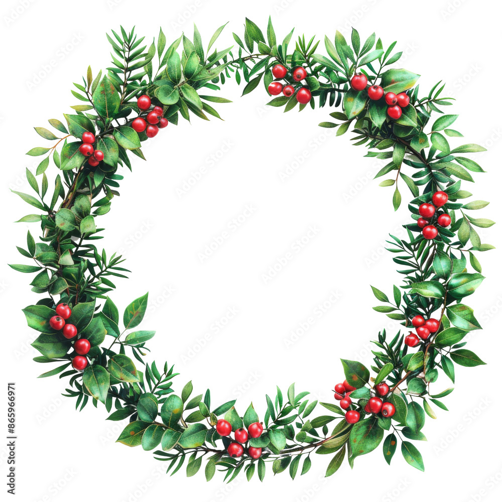 Christmas laurel wreath isolated on transparent or white background Christmas laurel wreath isolated on transparent or white background