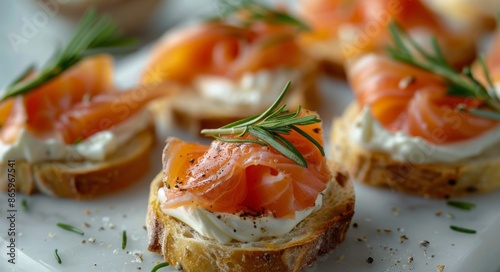 Savory Smoked Salmon and Cream Cheese Appetizers With Rosemary Garnish