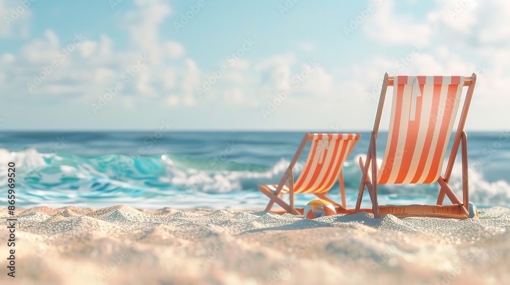 Summer Vacation Concept: Banner of Beach Chairs Summer Vacation Concept: Banner of Beach Chairs