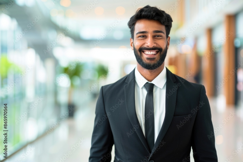 Confident Young Businessman Smiling in Modern Office Environment Confident Young Businessman Smiling in Modern Office Environment