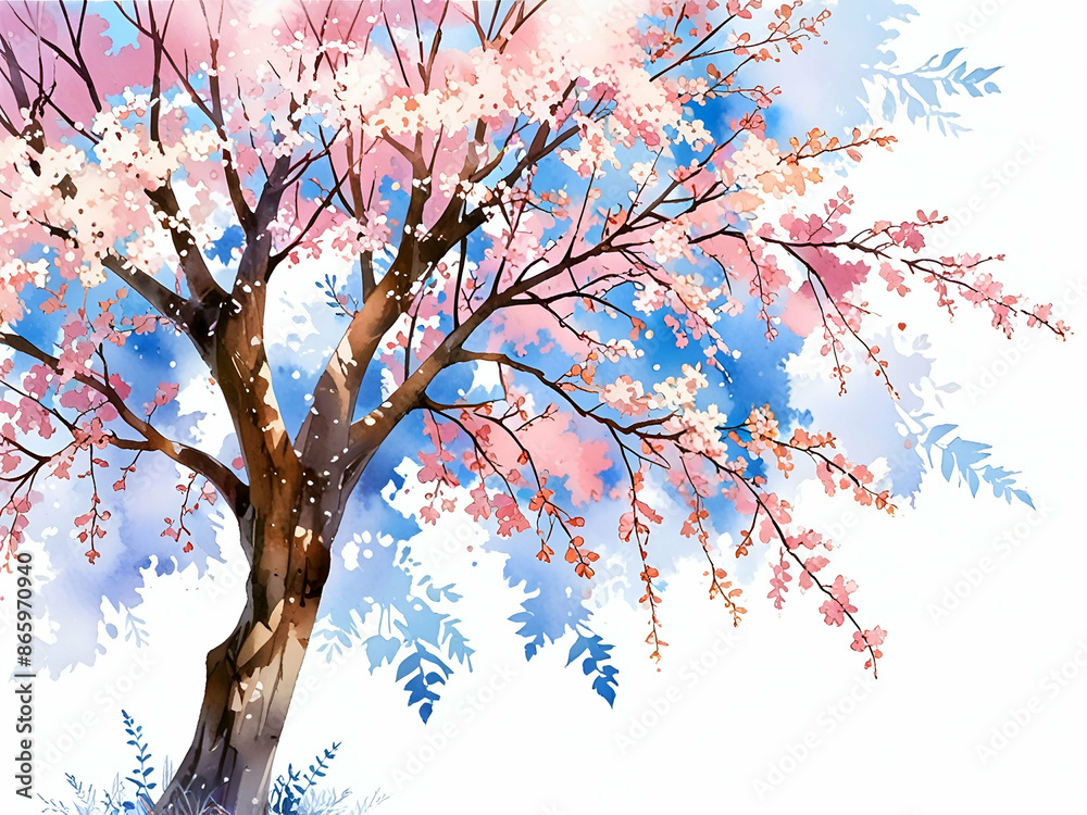 Fototapeta premium abstract watercolor flowering tree. Watercolor painting, the color pink. sky background