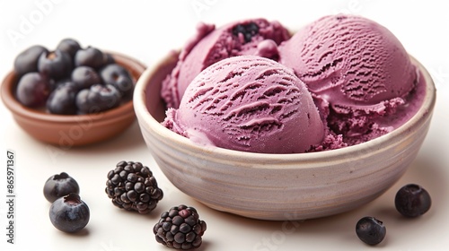 Indigo frozen dessert served in dish, separated from surroundings by blank surface