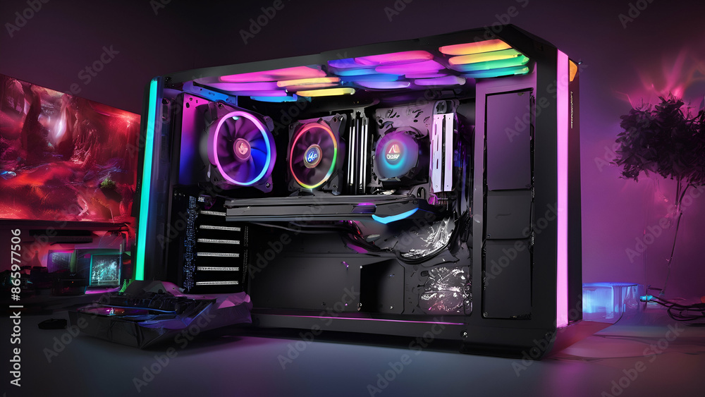 A tech dream with a custombuilt PC case on display, LED lights, and an ultrawide monitor, Generative AI
A tech dream with a custombuilt PC case on display, LED lights, and an ultrawide monitor, Generative AI