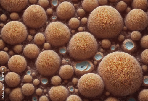 A microscopic view of Saccharomyces boulardi yeast, emphasizing its ability to multiply and spread rapidly in a given environment through the processes of budding and cell division . Generative AI 
