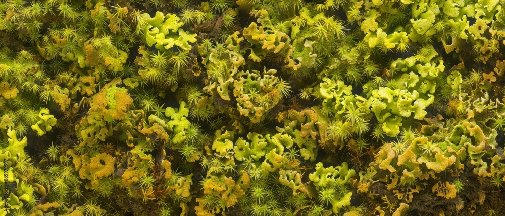 Naklejka premium Panoramic close-up, high detail scan of cup moss material, Generative AI