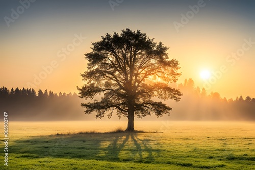 sunrise and alone tree in a land 4k desktop wallpaper