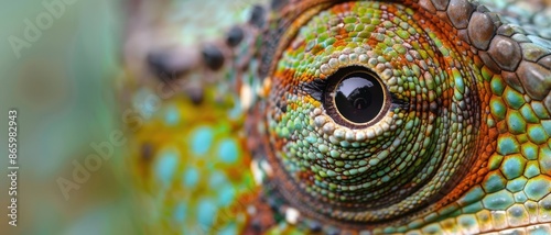 Detailed shot of a chameleon eye, showcasing its unique movement and texture © Lerson