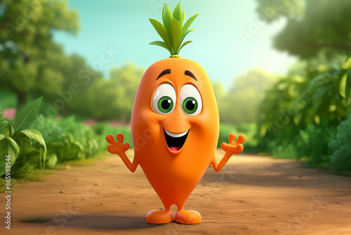 Cute cartoon carrot character. 3D Character carrot photo