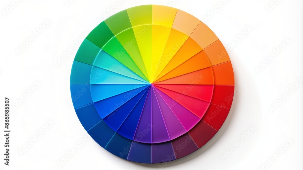 Obraz premium Vibrant eight-color wheel featuring bold primaries, calming secondaries, and subtle tertiaries set against a crisp, pristine white background.