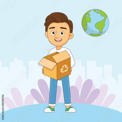 Man caring and protecting nature of planet global environmental problems solving