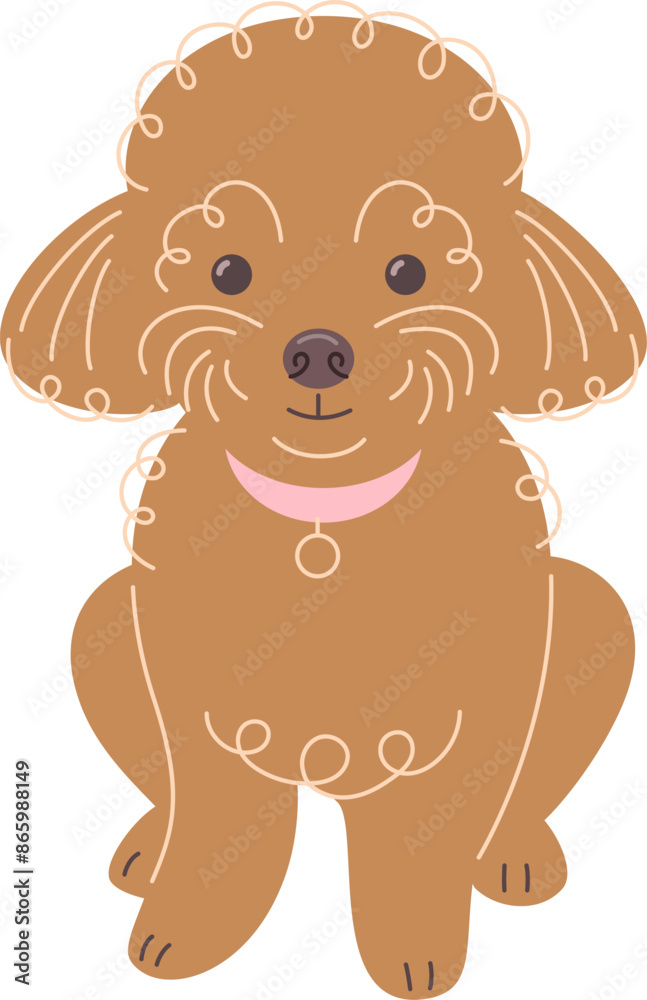 Cute smiling curly toy poodle puppy. Doodle hand drawn character. Adorable pet animal in linear cartoon style illustration Cute smiling curly toy poodle puppy. Doodle hand drawn character. Adorable pet animal in linear cartoon style illustration