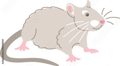Rat pet doodle hand drawn character. Cute smiling rodent animal in linear cartoon style illustration