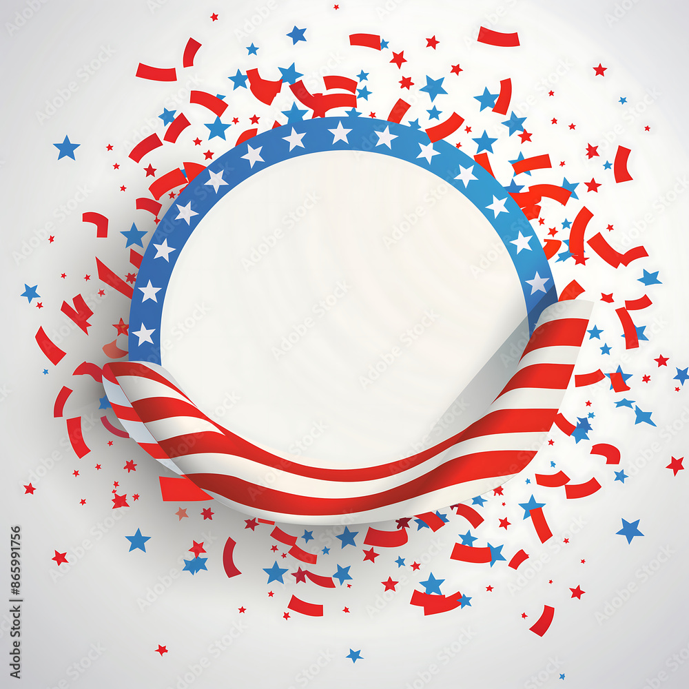 Fototapeta premium Patriotic 4th of July Design with American Flag, Stars, and Confetti