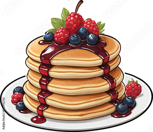 Delicious Pancakes butter and Syrup with Fruits Clipart Vector Illustrations 