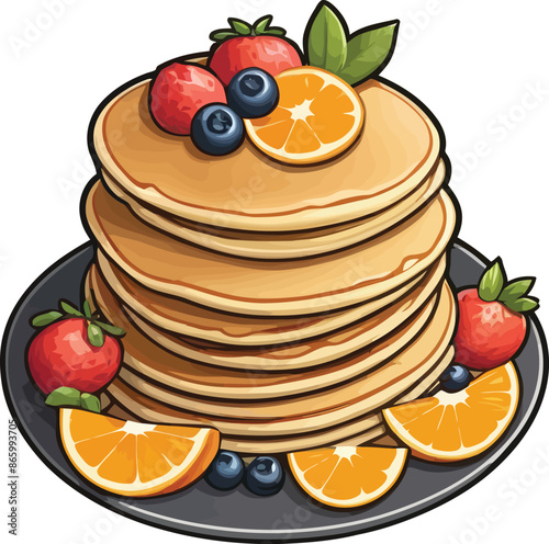 Delicious Pancakes butter and Syrup with Fruits Clipart Vector Illustrations 