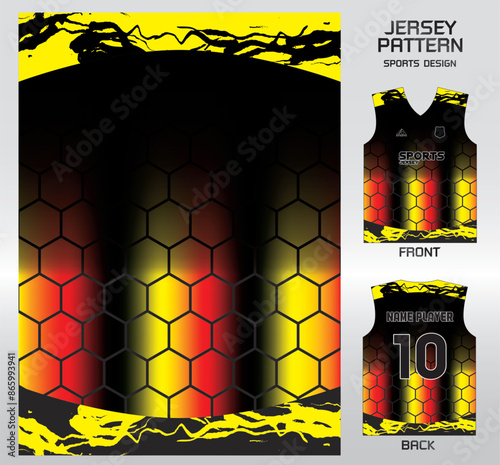 Pattern vector sports shirt background image.rainbow black yellow honeycomb pattern design, illustration, textile background for sports t-shirt, football jersey shirt