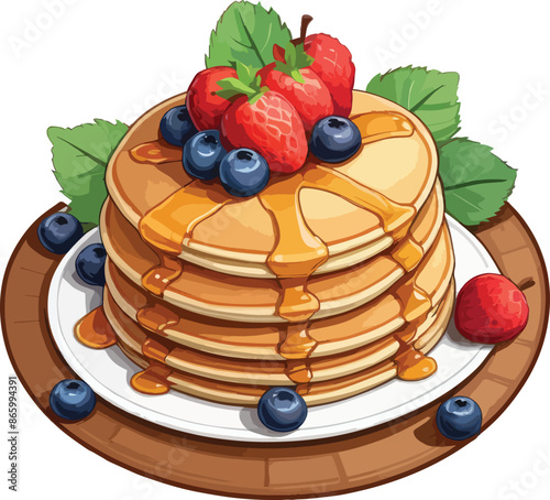 Delicious Pancakes butter and Syrup with Fruits Clipart Vector Illustrations 