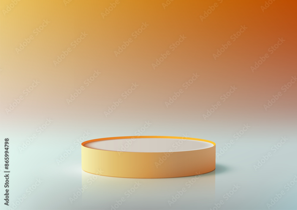 Minimal 3D Yellow Circle Podium with Thin Rim on White Surface, Gradient Orange Background, Modern Product Display Mockup Showroom Minimal 3D Yellow Circle Podium with Thin Rim on White Surface, Gradient Orange Background, Modern Product Display Mockup Showroom