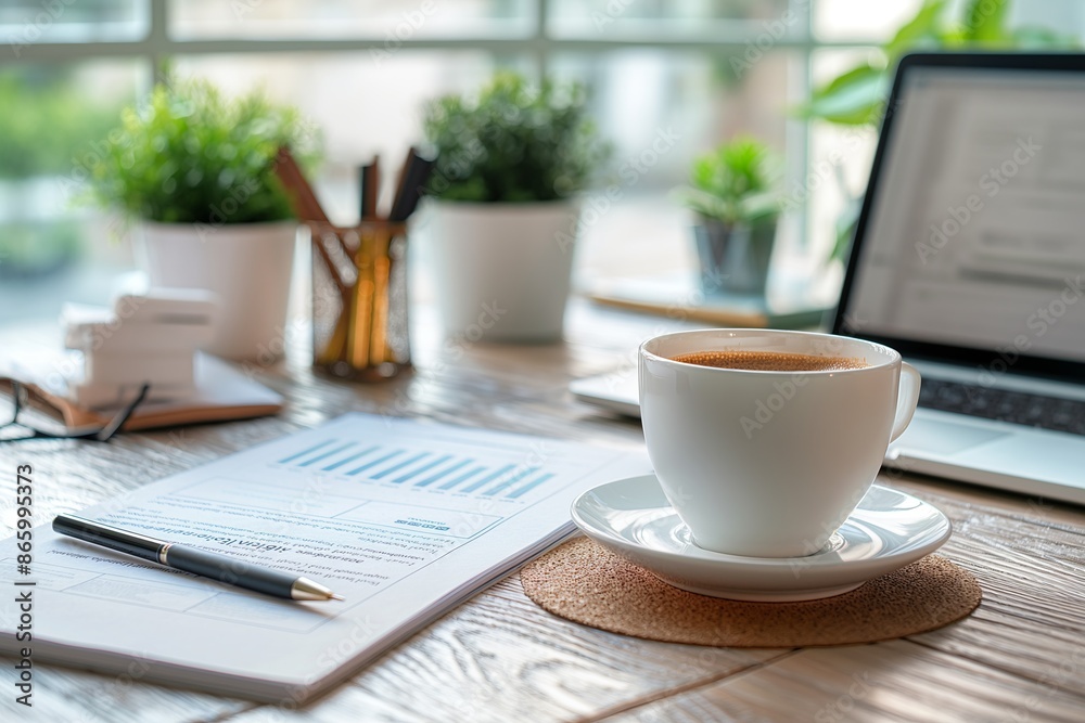 Office desk with various elements