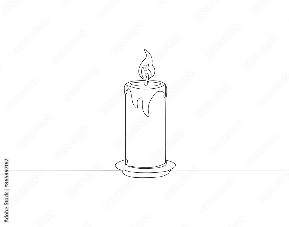 Obraz premium Continuous one line drawing of candle light. One line drawing illustration of candle. Romantic candle concept Single line. Editable outline.