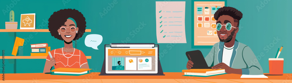 Virtual Language Tutoring: Online Lesson with Student Practicing Pronunciation and Vocabulary on Tablet