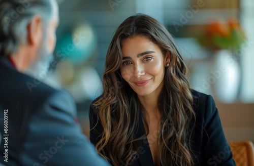Woman With Long Brown Hair Speaks to Older Man in a Casual Setting Free Download Woman With Long Brown Hair Speaks to Older Man in a Casual Setting - GFXLoad