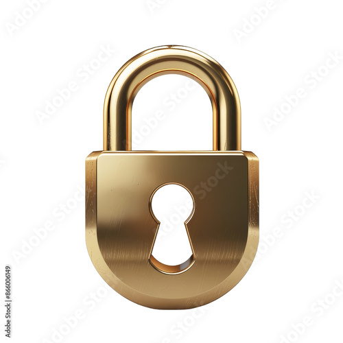 High-resolution image of a shiny gold padlock, symbolizing security and protection, isolated on a white background, transparent background. photo