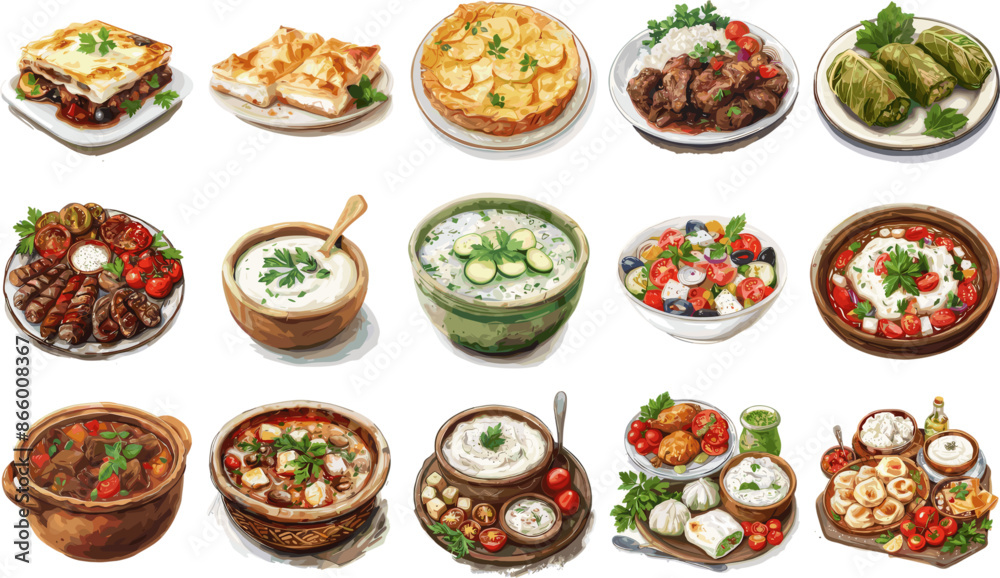 CUISINE SET IN COLOR STYLE, BULGARIA CUISINE SET IN COLOR STYLE