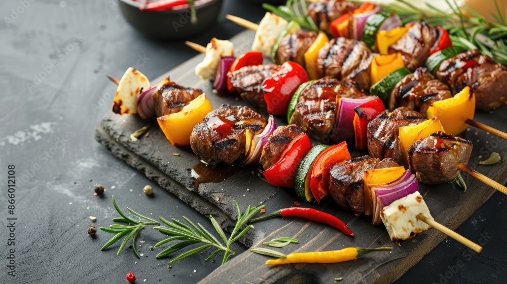 Shish kebabs with vegetables cheese Copy space Shish kebabs with vegetables cheese Copy space
