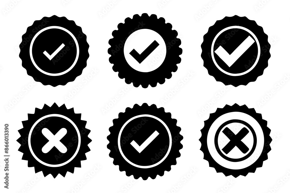 Check marks and crosses on white background in circles Check marks and crosses on white background in circles