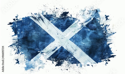 Grunge painted Scotland flag. Template for invitation, poster, flyer, banner, etc. Abstract watercolor splashes flag of Scotland. Saint Andrew day concept. photo