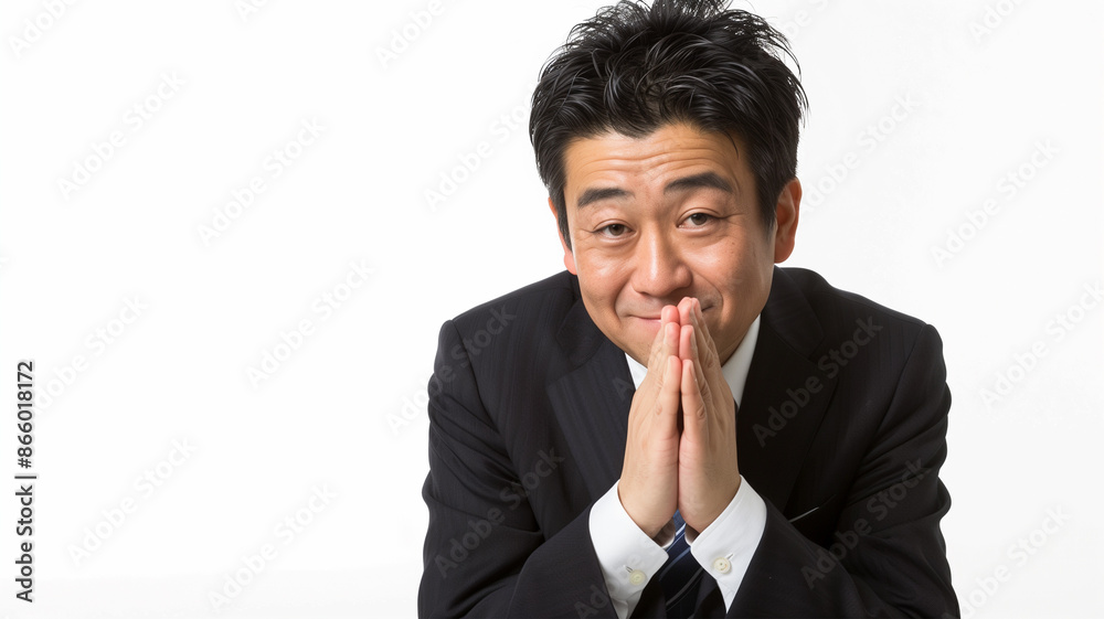 謝罪、お願いする日本人のビジネスマン 謝罪、お願いする日本人のビジネスマン