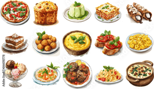 CUISINE SET IN COLOR STYLE, ITALY CUISINE SET IN COLOR STYLE