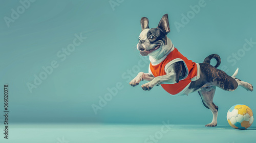 Boston Terrier Playing Soccer with a Smile