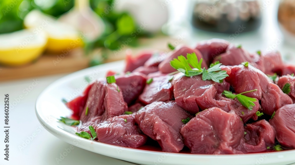 Neatly arranged fresh raw chicken hearts, ready for cooking, detailed and rich textures, vibrant and inviting, kitchen preparation scene Neatly arranged fresh raw chicken hearts, ready for cooking, detailed and rich textures, vibrant and inviting, kitchen preparation scene